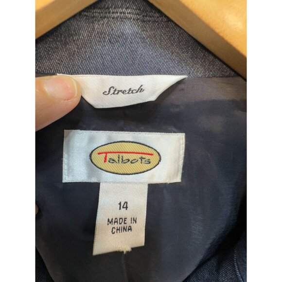 Talbots Womens Preppy Blazer Coat Stretch Size 14 Navy Long Sleeve Classic - Picture 3 of 14